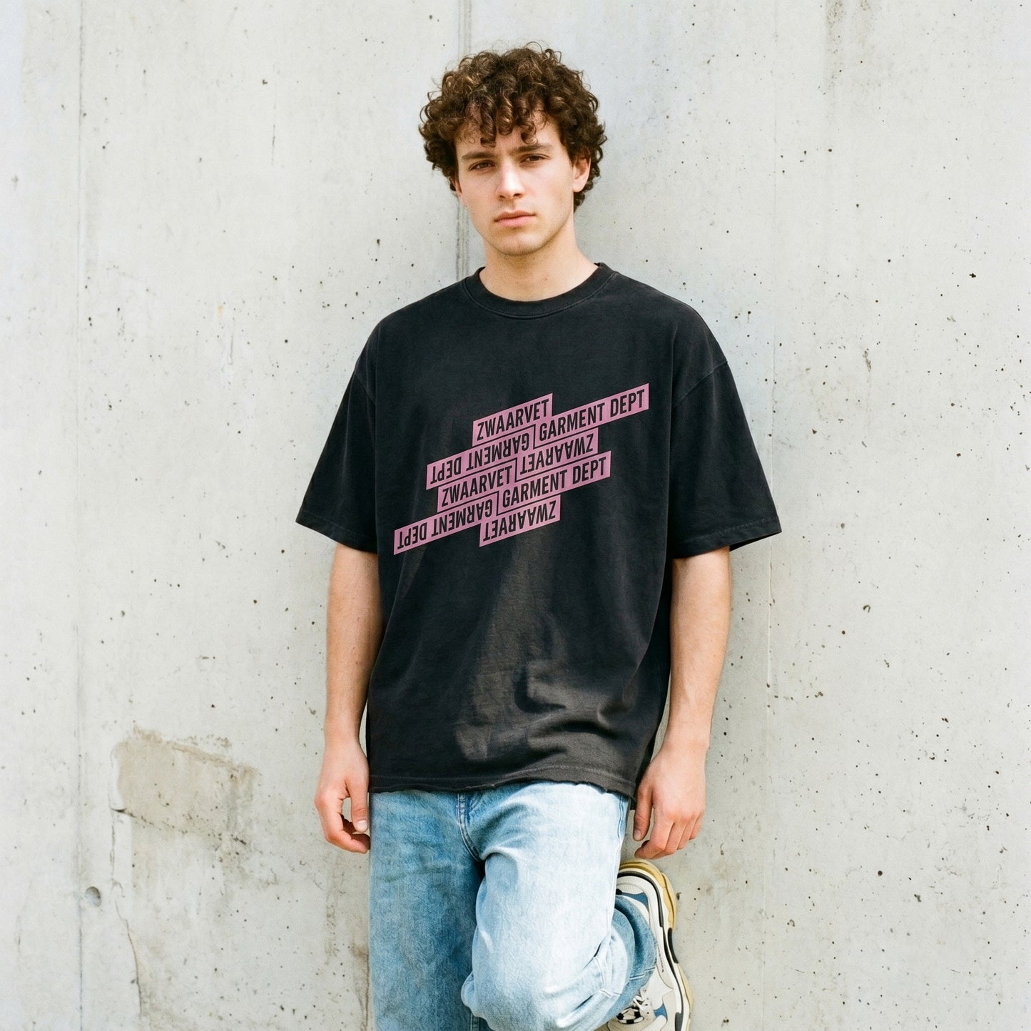 Pink Banner - Black Raw Hem Tee