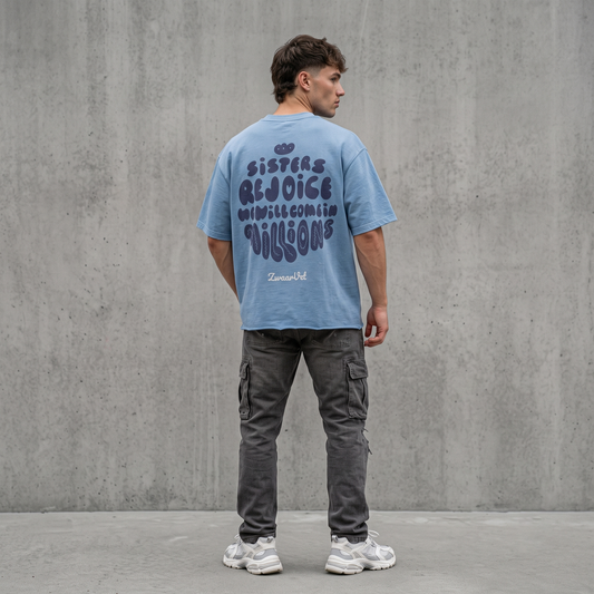 We Will Come In Millions - Blue Raw Hem Tee