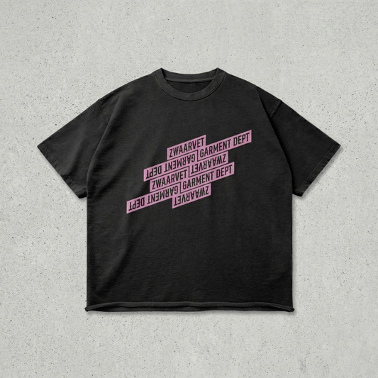 Pink Banner - Black Raw Hem Tee