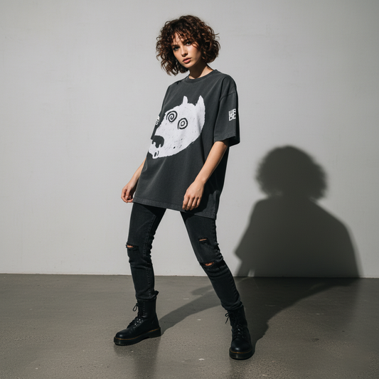 Wax Dog Mega - Faded Black Oversized Tee