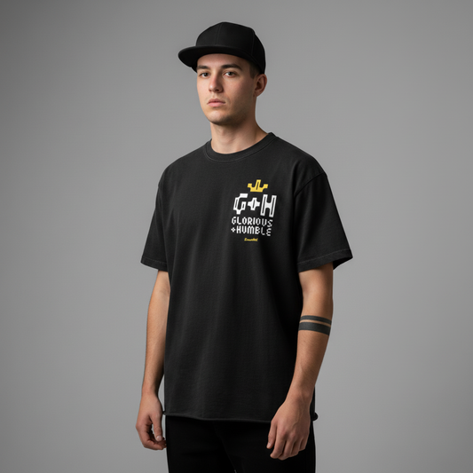 Glorious + Humble HighRule Black Raw Hem Tee