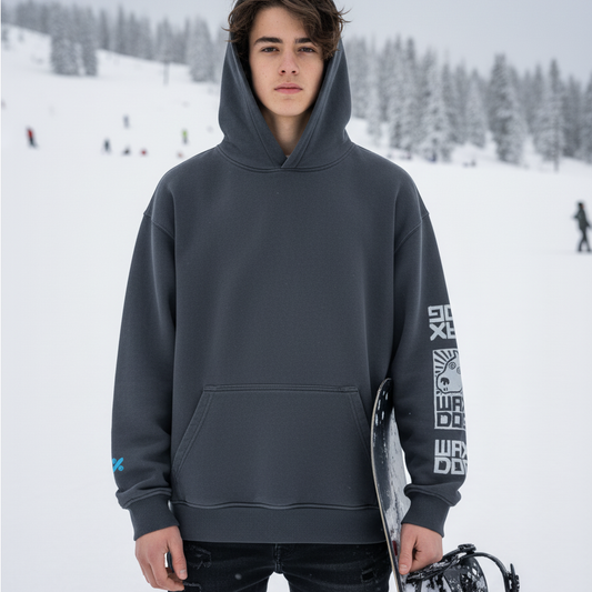 WaxDog Oversized Retro Snowboard Hoodie - Carbon Grey
